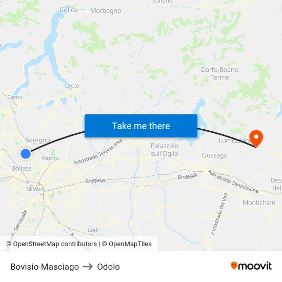 Bovisio-Masciago to Odolo map