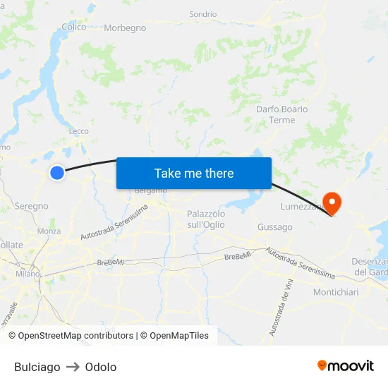 Bulciago to Odolo map