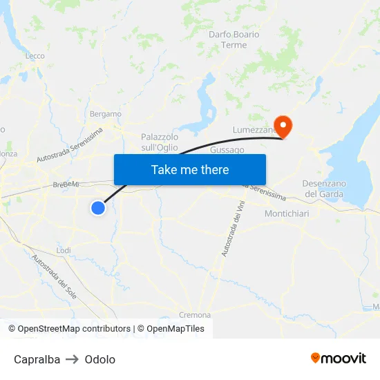 Capralba to Odolo map