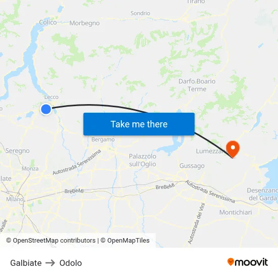 Galbiate to Odolo map