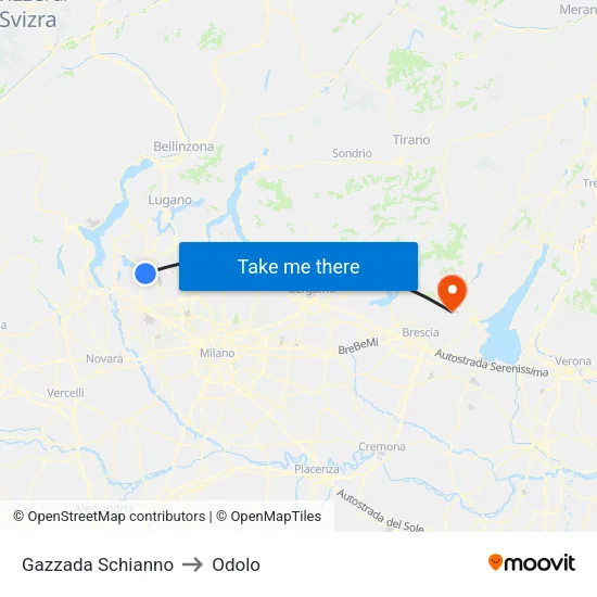 Gazzada Schianno to Odolo map