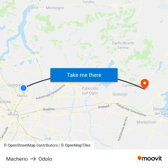 Macherio to Odolo map