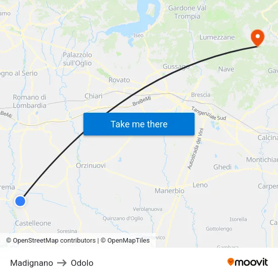 Madignano to Odolo map