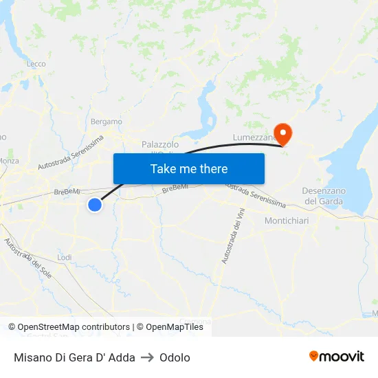 Misano di Gera d'Adda to Odolo map