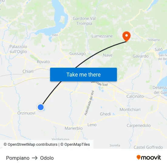 Pompiano to Odolo map