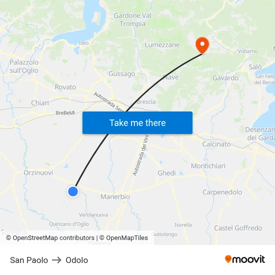 San Paolo to Odolo map