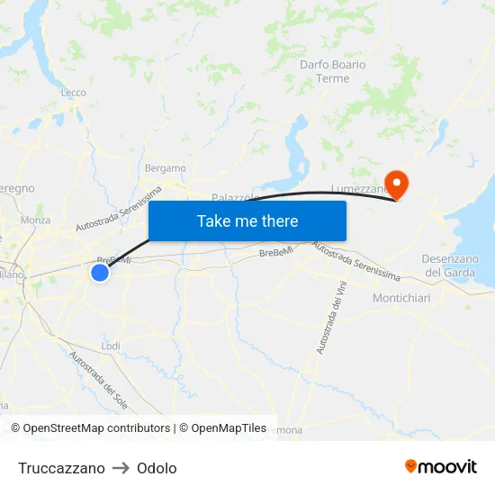 Truccazzano to Odolo map