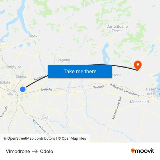Vimodrone to Odolo map