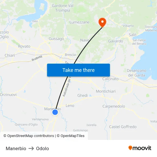 Manerbio to Odolo map