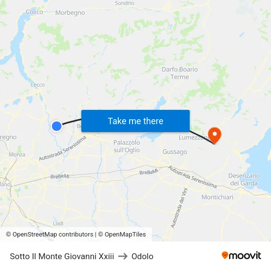 Sotto Il Monte Giovanni Xxiii to Odolo map