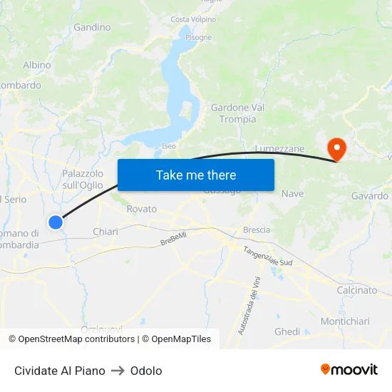 Cividate al Piano to Odolo map