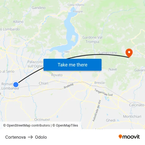 Cortenova to Odolo map