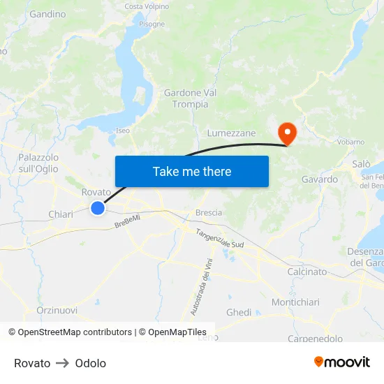 Rovato to Odolo map