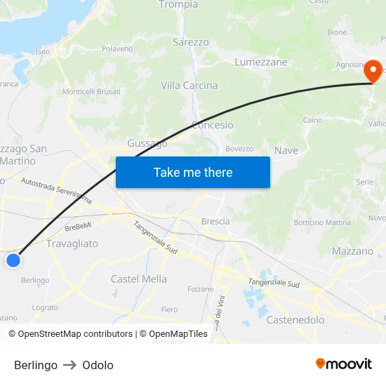 Berlingo to Odolo map
