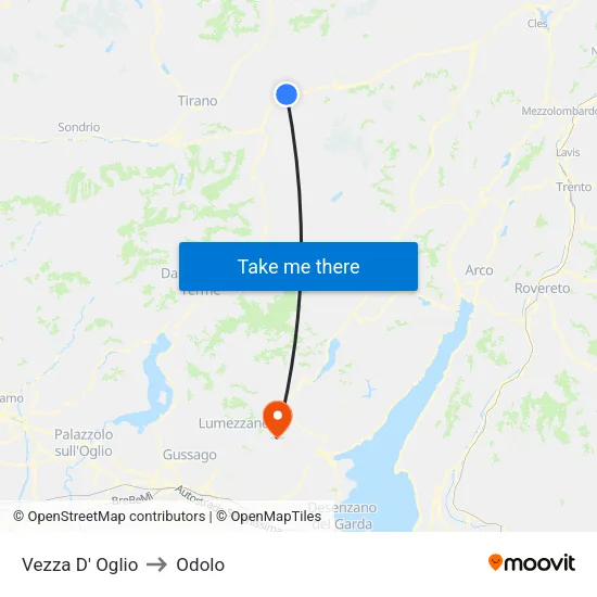 Vezza D' Oglio to Odolo map