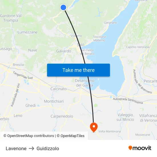 Lavenone to Guidizzolo map
