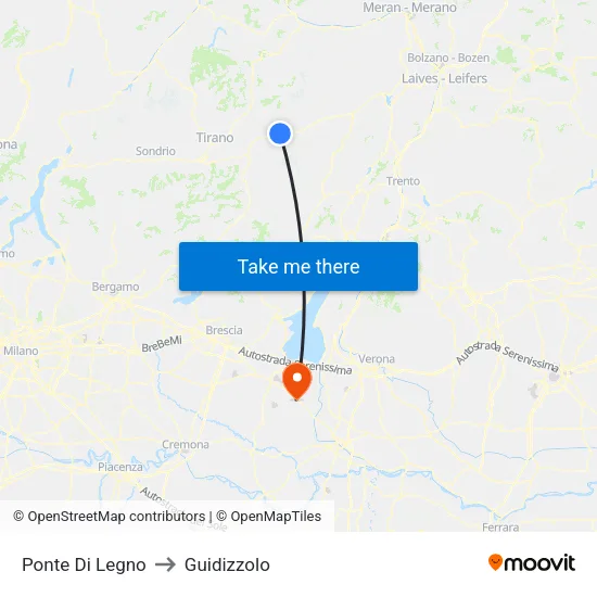 Ponte Di Legno to Guidizzolo map