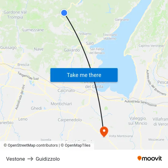 Vestone to Guidizzolo map