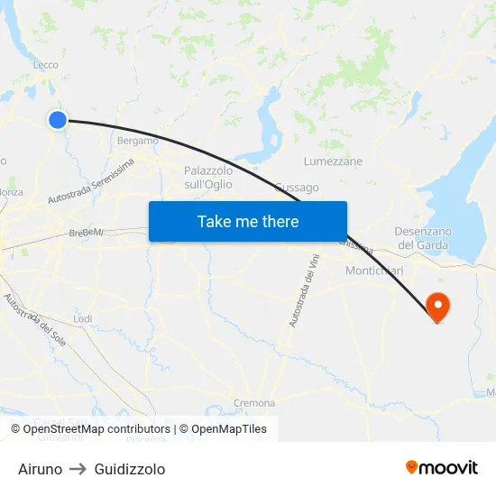 Airuno to Guidizzolo map