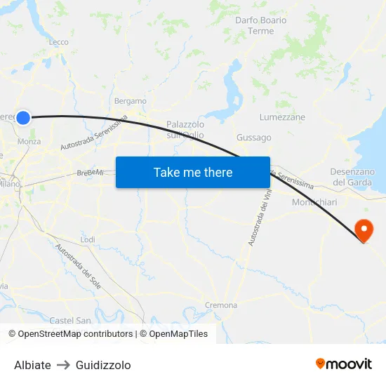 Albiate to Guidizzolo map