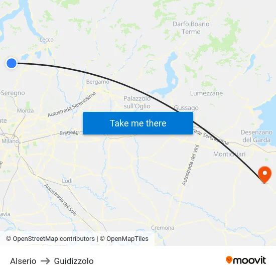 Alserio to Guidizzolo map