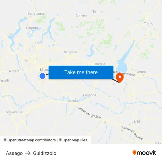 Assago to Guidizzolo map