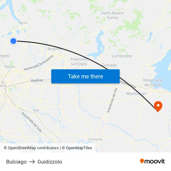 Bulciago to Guidizzolo map