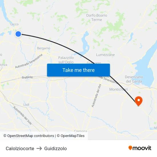 Calolziocorte to Guidizzolo map