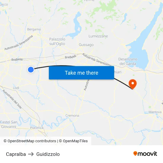Capralba to Guidizzolo map