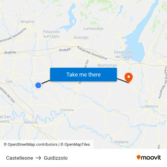 Castelleone to Guidizzolo map
