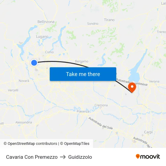 Cavaria con Premezzo to Guidizzolo map
