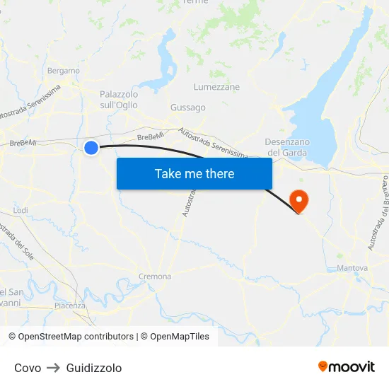 Covo to Guidizzolo map