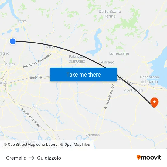 Cremella to Guidizzolo map