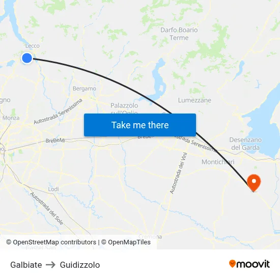 Galbiate to Guidizzolo map