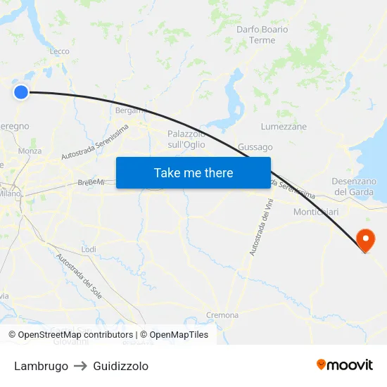 Lambrugo to Guidizzolo map