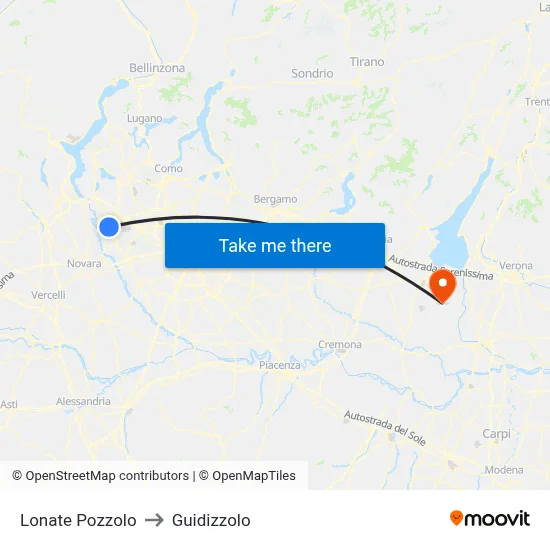 Lonate Pozzolo to Guidizzolo map
