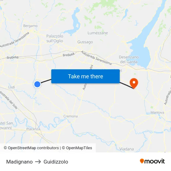 Madignano to Guidizzolo map