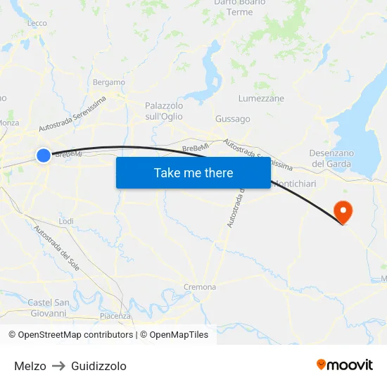 Melzo to Guidizzolo map