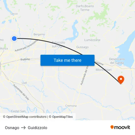 Osnago to Guidizzolo map