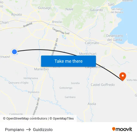 Pompiano to Guidizzolo map