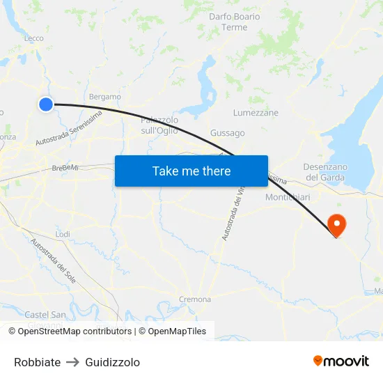 Robbiate to Guidizzolo map