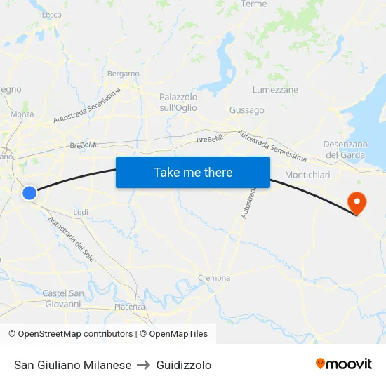 San Giuliano Milanese to Guidizzolo map