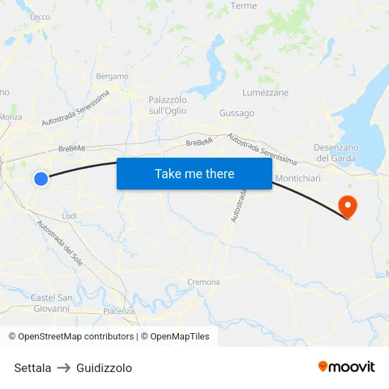 Settala to Guidizzolo map