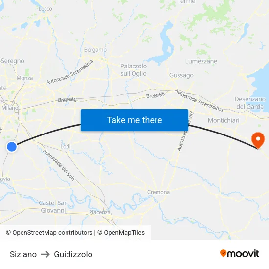 Siziano to Guidizzolo map