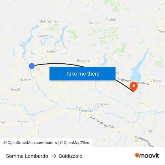 Somma Lombardo to Guidizzolo map