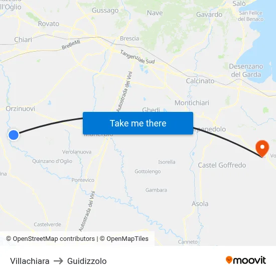 Villachiara to Guidizzolo map