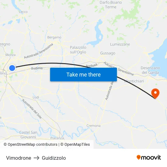 Vimodrone to Guidizzolo map