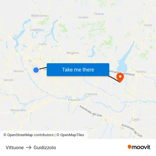 Vittuone to Guidizzolo map