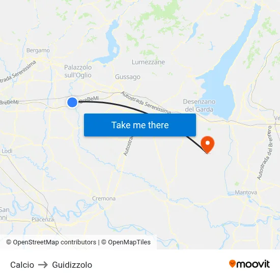 Calcio to Guidizzolo map