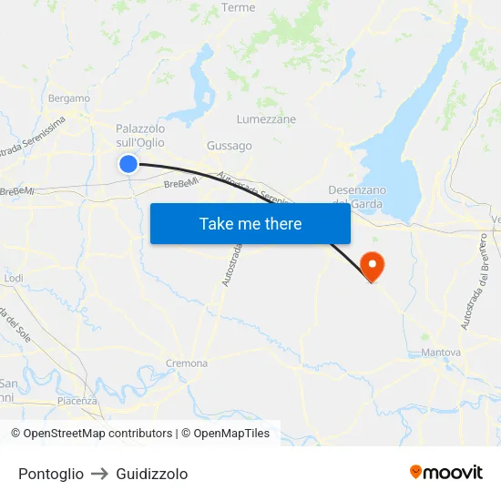 Pontoglio to Guidizzolo map